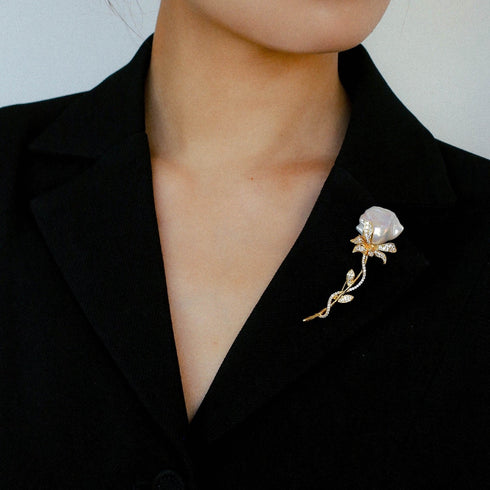 Rose Baroque Pearl Brooch - House Of Pearls