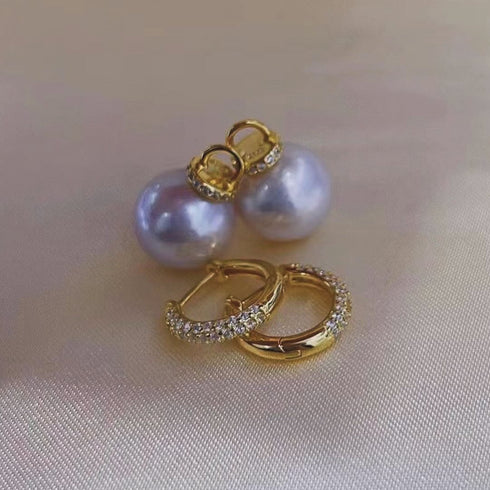 11-12mm Freshwater Pearl & Kate CZ Hoop Earrings - House Of Pearls