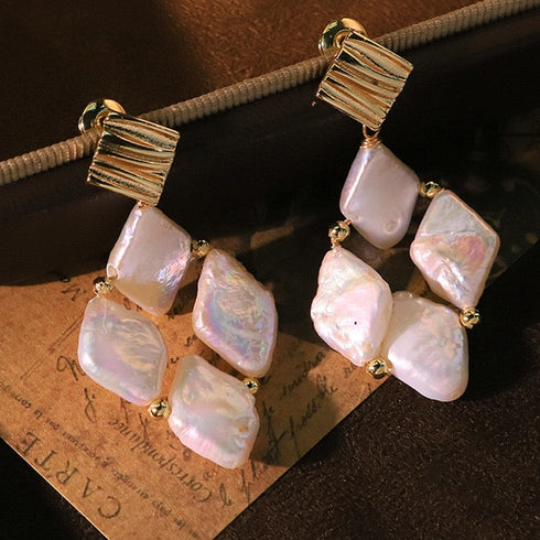 Rhombic Freshwater Baroque Pearl Earrings – Gold Plated