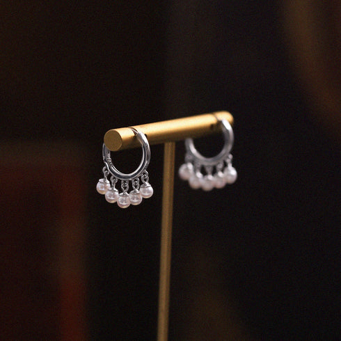 Tassels Pearl Hoop Earrings - Sterling Silver