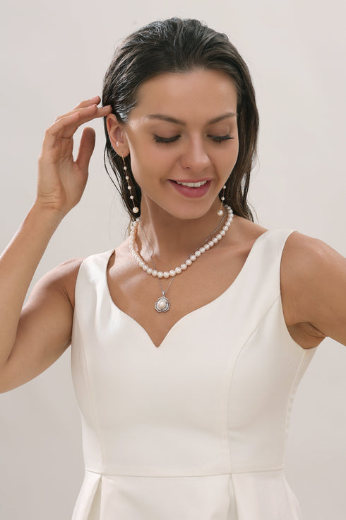 Grace Elegant Pearl Chain Drop Earrings - 18K Solid Gold