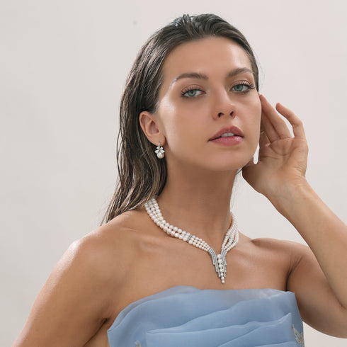 Bow Pearl Zirconia Earrings