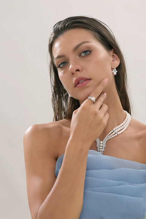 Elegant Pearl Zirconia Statement Ring - Stylish Daily Wear