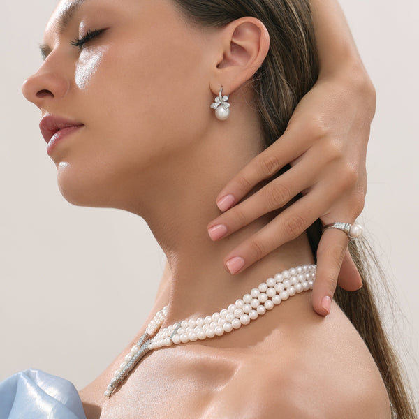 Bow Pearl Zirconia Earrings