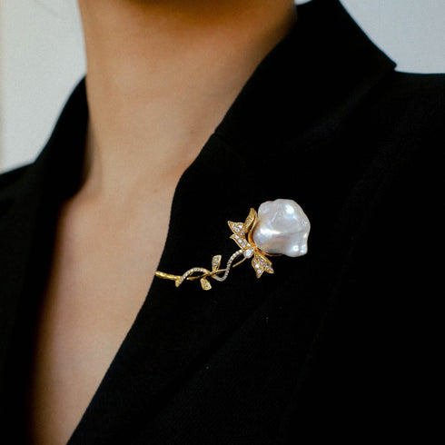 Rose Baroque Pearl Brooch - House Of Pearls