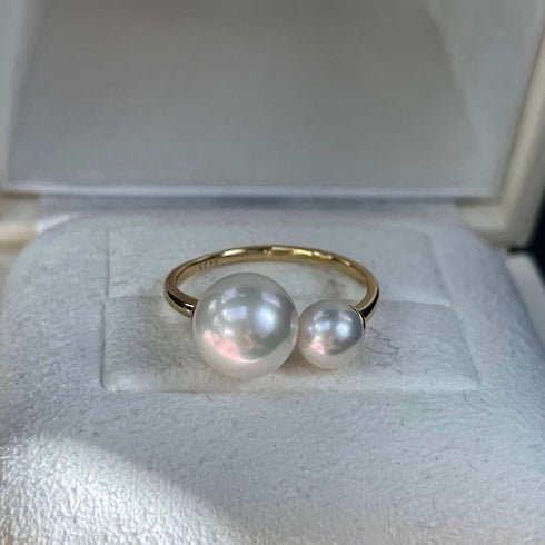Dual Pearls Open Ring - Elegance & Timeless Beauty
