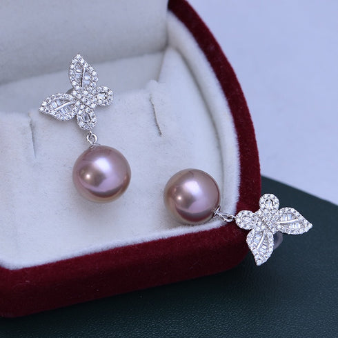 Butterfly Drop Pearl Earrings – Sterling Silver