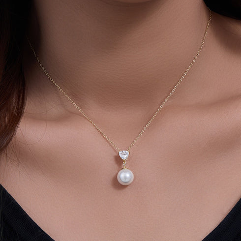 Heart CZ & Freshwater Pearl Pendant Necklace – Gold Vermeil on Sterling Silver