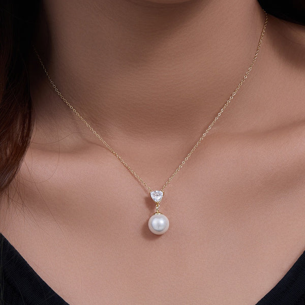 Heart CZ & Freshwater Pearl Pendant Necklace – Gold Vermeil on Sterling Silver