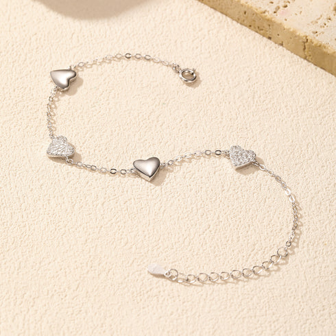 Graceful Zirconia Heart Silver Bracelet - Sterling Silver