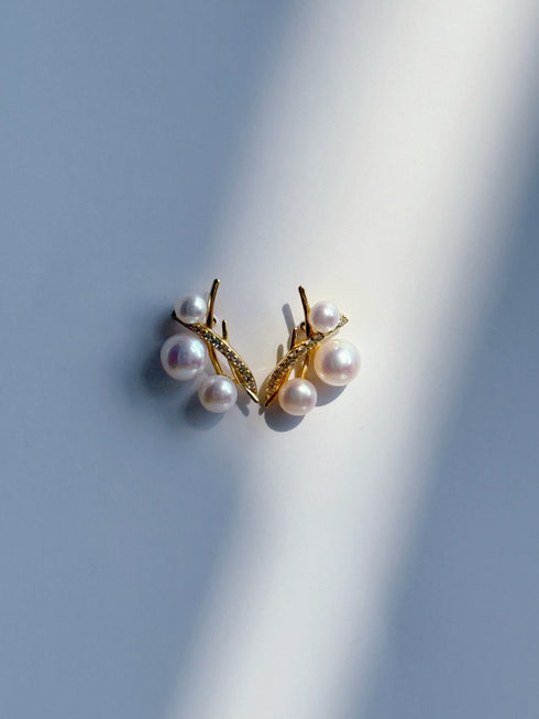 Tree Branch Pearl Zironia Earrings - 18K Gold Vermeil