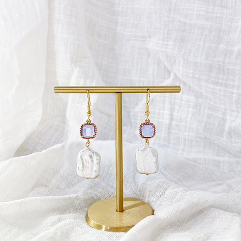 Colorful Crystal Baroque Pearl Drop Earrings – Gold Plated