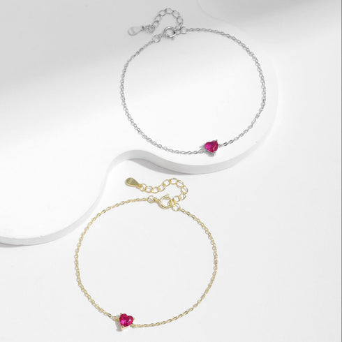 Pink Heart Zirconia Bracelet - Sterling Silver