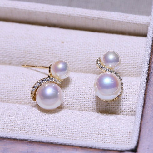 S Shape Double Pearl Earrings - May-Lynn