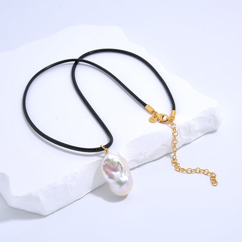 Baroque Pearl Leather Cord Necklace - May-Lynn