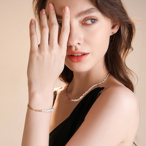Baroque Pearl Chain Bracelet & Necklace Set – Sterling Silver