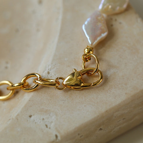 Rhombic Freshwater Baroque Pearl Gold Chain Necklace – Gold Plated