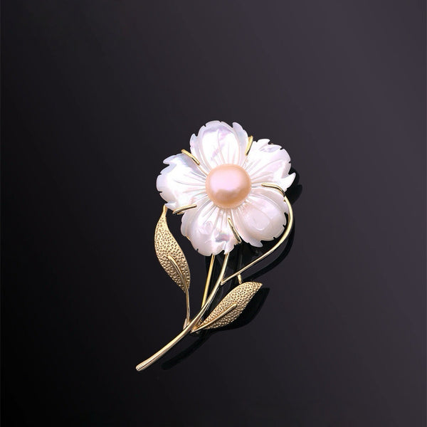 Flower Pink Pearl Brooch