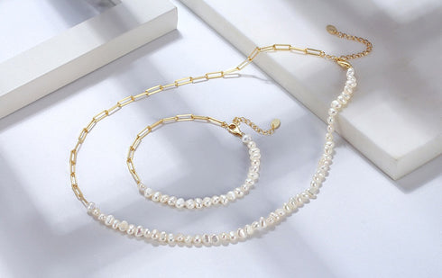 Baroque Pearl Chain Bracelet & Necklace Set – Sterling Silver