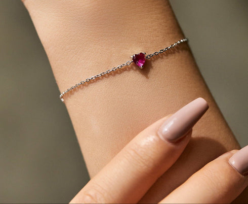 Pink Heart Zirconia Bracelet - Sterling Silver