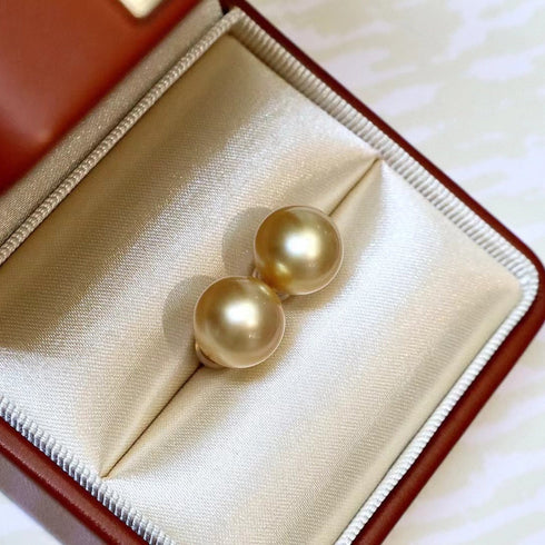 10-11mm Golden South Sea Pearl & Classic Stud Earrings 18K Gold - Earrings made with hand-selected pearls from House of Pearls