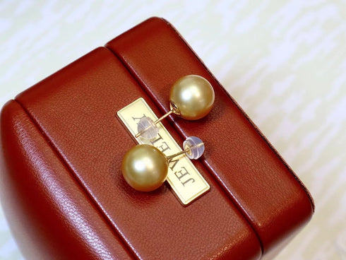 10-11mm Golden South Sea Pearl & Classic Stud Earrings 18K Gold - Earrings made with hand-selected pearls from House of Pearls