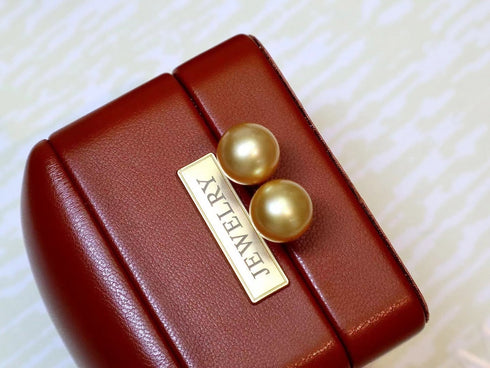 10-11mm Golden South Sea Pearl & Classic Stud Earrings 18K Gold - Earrings made with hand-selected pearls from House of Pearls
