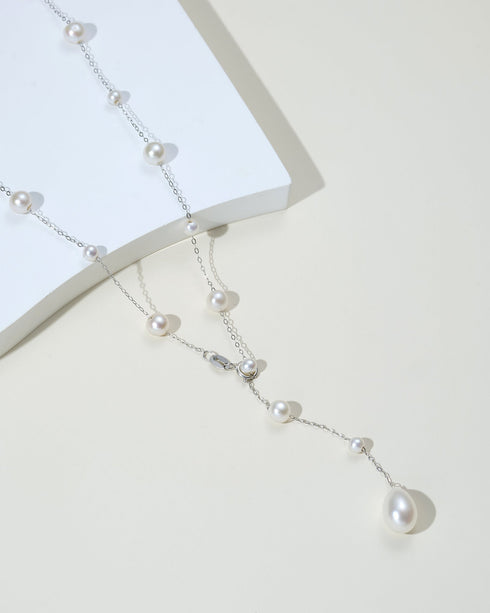 Starry Droplet Pearl Pendant Necklace