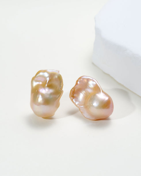 11–13mm Pink Bold Baroque Pearl Stud Earrings - Earrings made with hand-selected pearls from House of Pearls
