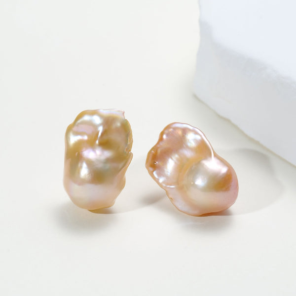 11–13mm Pink Bold Baroque Pearl Stud Earrings - Earrings made with hand-selected pearls from House of Pearls