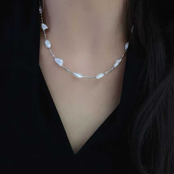 Freshwater Keshi Baroque Pearl Silver Necklace – Sterling Silver
