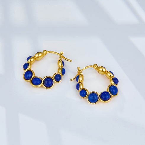 Cross Blue Gemstone Hoop Earrings - 18K Vermeil