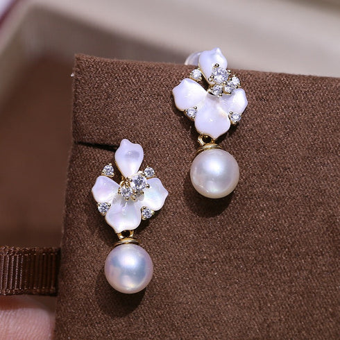 8-9mm Mother Of Pearls Floral Pearl Earrings - May-Lynn