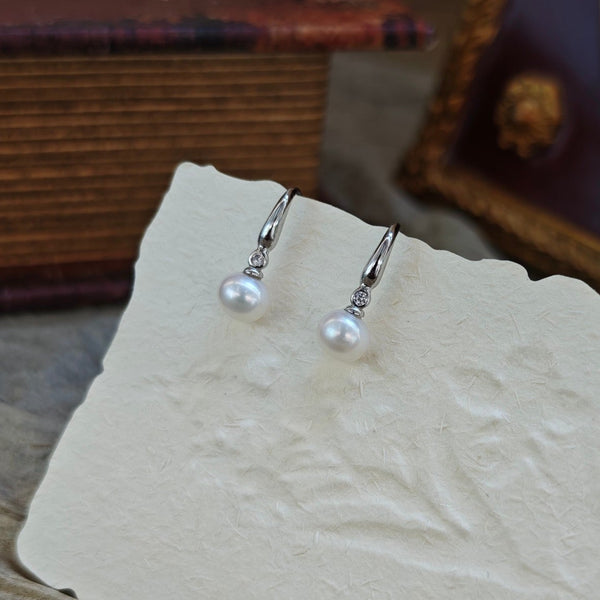 Oval Small Freshwater Pearl Silver Hook Earrings