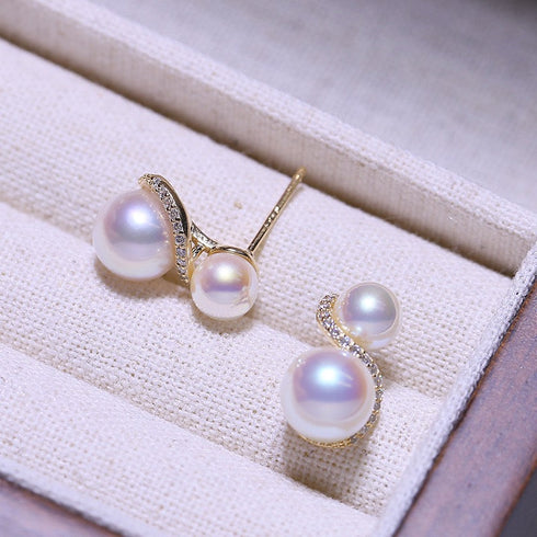 S Shape Double Pearl Earrings - May-Lynn