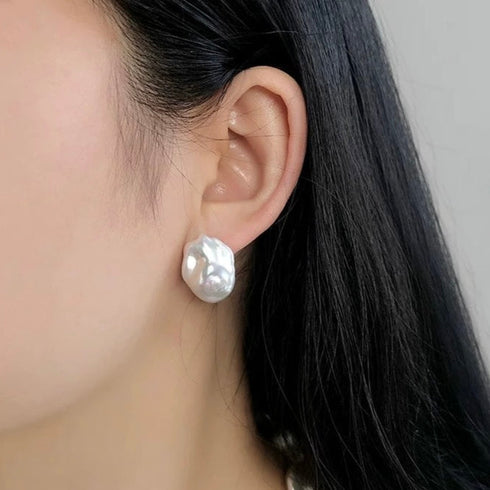 Bold Large Baroque Pearl Stud Earrings
