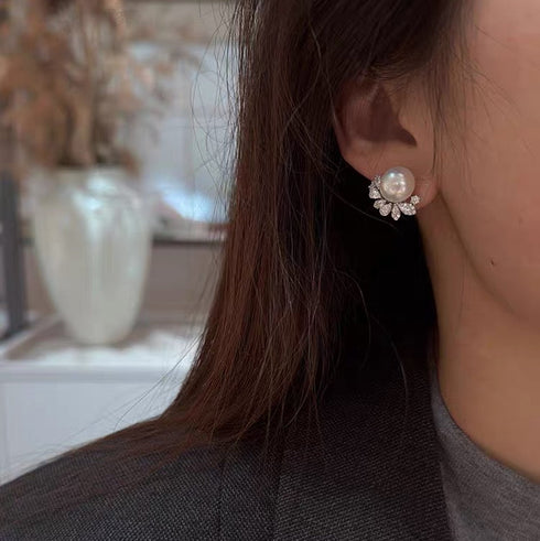 Radiant Halo Pearl Stud Earrings