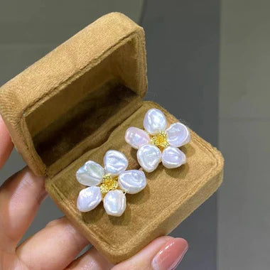 Keshi Pearl Flower Petal Earrings