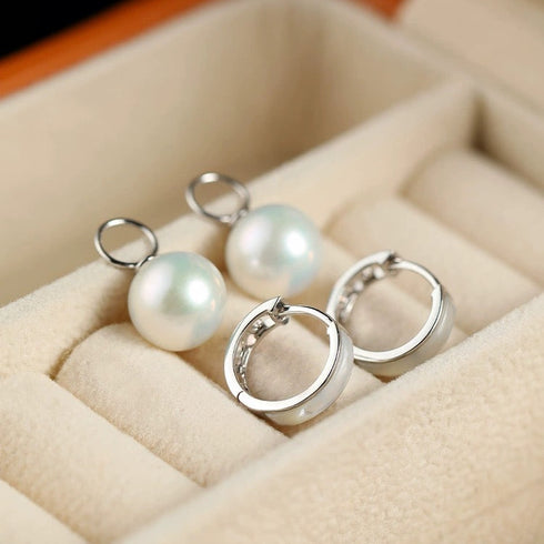 Pearl Drop Shell Hoop Earrings - Sterling Silver