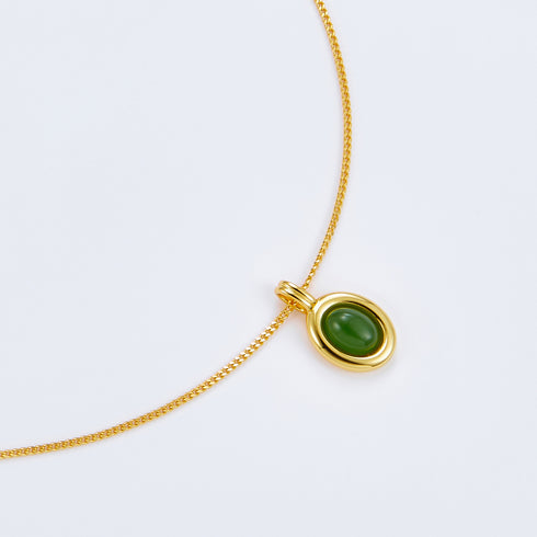 Golden Green Gemstone Pendant Necklace - 18K Gold Vermeil