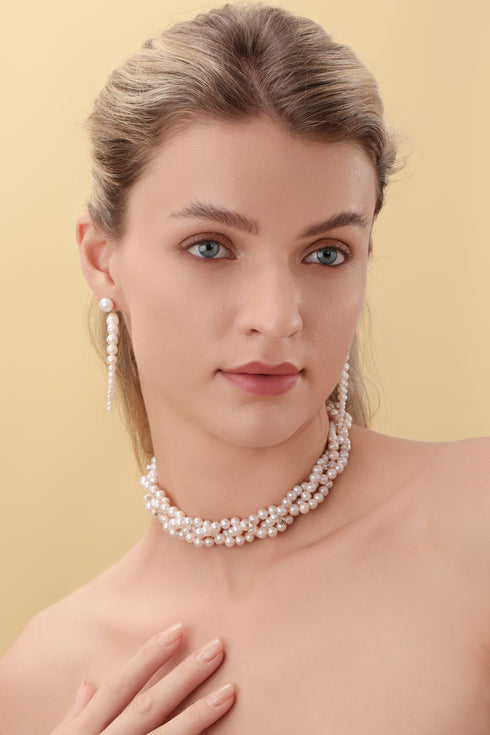 Triple-Layer Handcrafted Pearl Crystal Necklace - House Of Pearls