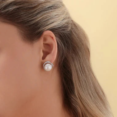 Rose Floral Pearl Earrings - White/ Purple Pearl