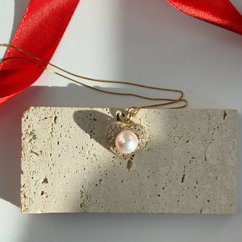 Radiant Zirconia Heart Pearl Pendant Necklace – Gold Vermeil