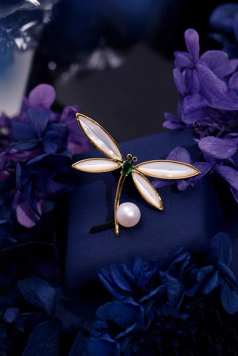 Dragonfly Pearl Brooch