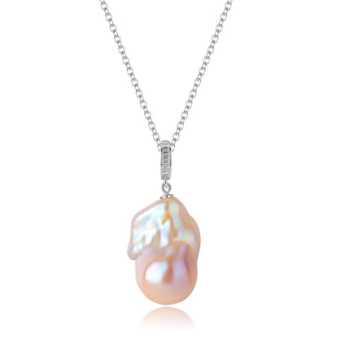 Large Pink Baroque Pearl Pendant Necklace - House Of Pearls