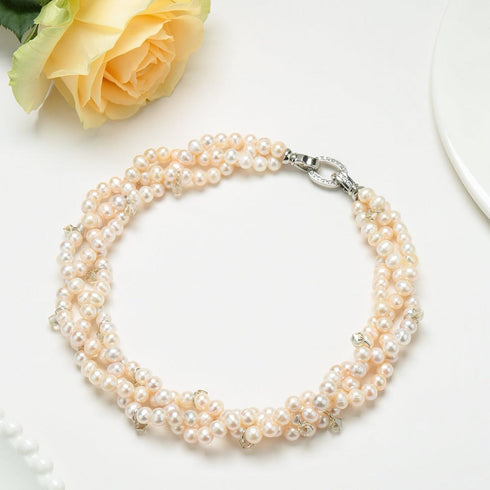 Triple-Layer Handcrafted Pearl Crystal Necklace - House Of Pearls