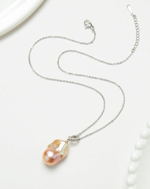 Large Pink Baroque Pearl Pendant Necklace - House Of Pearls