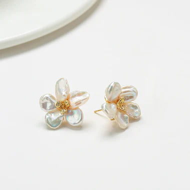 Keshi Pearl Flower Petal Earrings