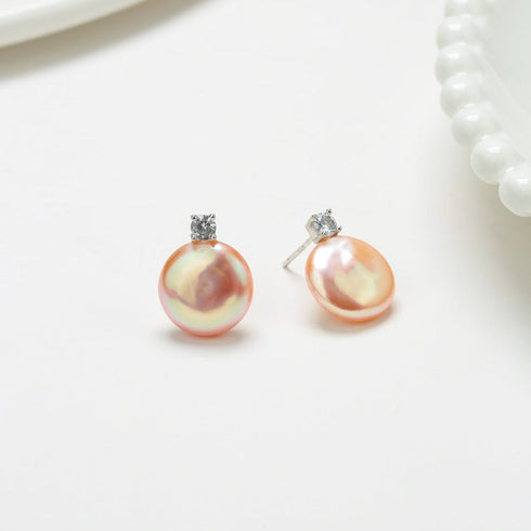 Sasha Pink Coin Baroque Pearl Stud Earrings - House Of Pearls