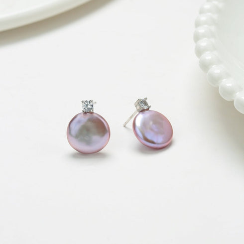 Sasha Purple Coin Baroque Pearl Stud Earrings - House Of Pearls